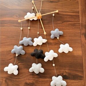Hamdmade Cloud Mobile with Gray and White Felt Clouds
